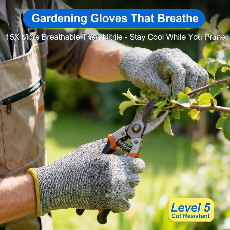 Dowellife Level 5 Cut Resistant Work Gloves for Men and Women, PU Coated Breathable Gardening Gloves, Thin Flexible and Firm Grip for Mechanics and Fishing (X-Large, Grey) - Image 3